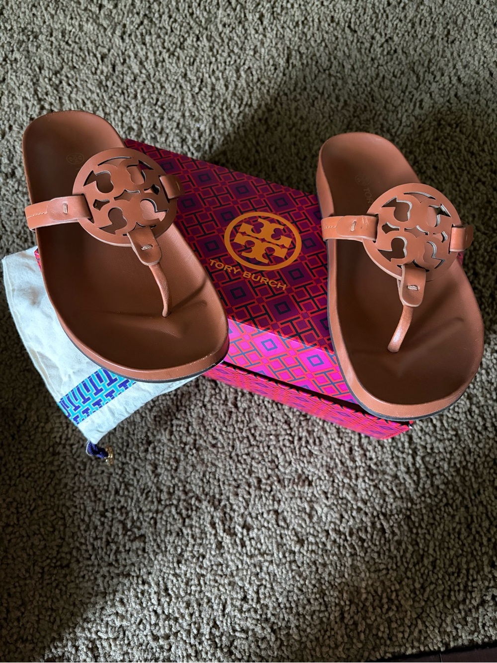 Nordstrom Tory Burch Leather Logo Thong Sandal — Coral Brown